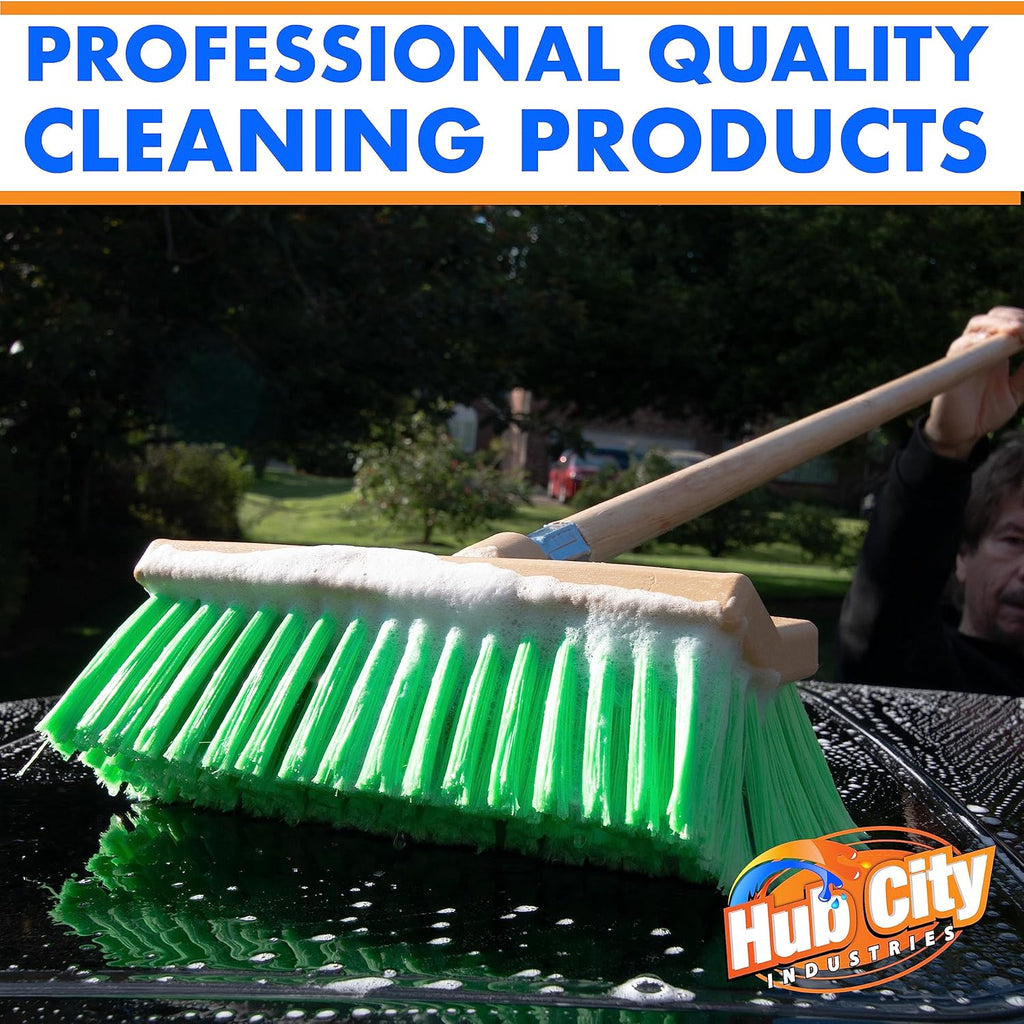 Hub City Industry 10- inch Car Wash Brush, Bi- Level Brush, Soft Nylon Bristle, car Accessories, Cleaning Supplies, Automotive wash Brush,Flagged Green Poly Bristle