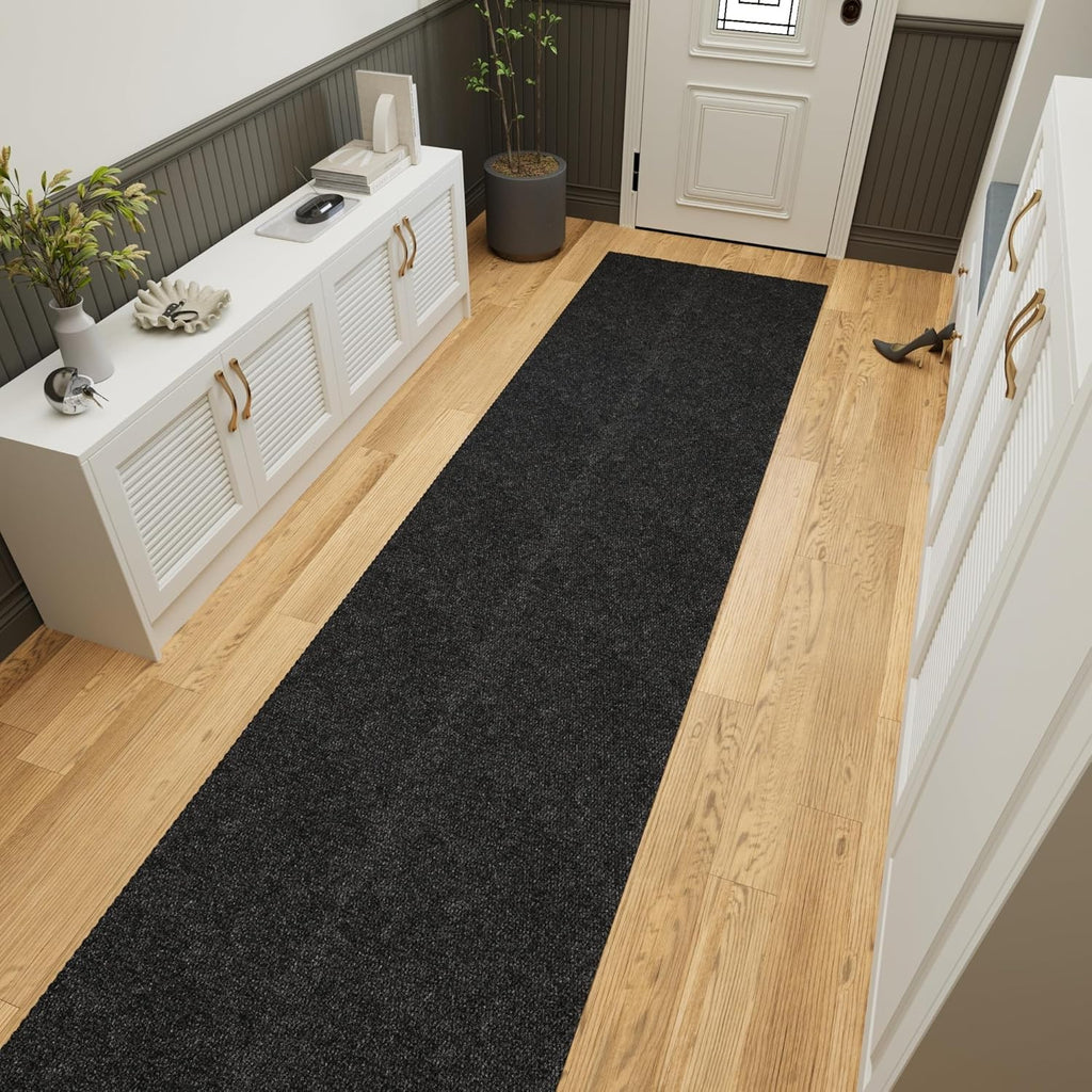 Ottomanson 2' x 14' Hallway Runner with Scraper Pile Extra Durable Non-Slip Rug Mat for Indoor & Outdoor Use - Ideal for Kitchen, Entryway, Patio & Garage - High-Traffic Carpet, Black