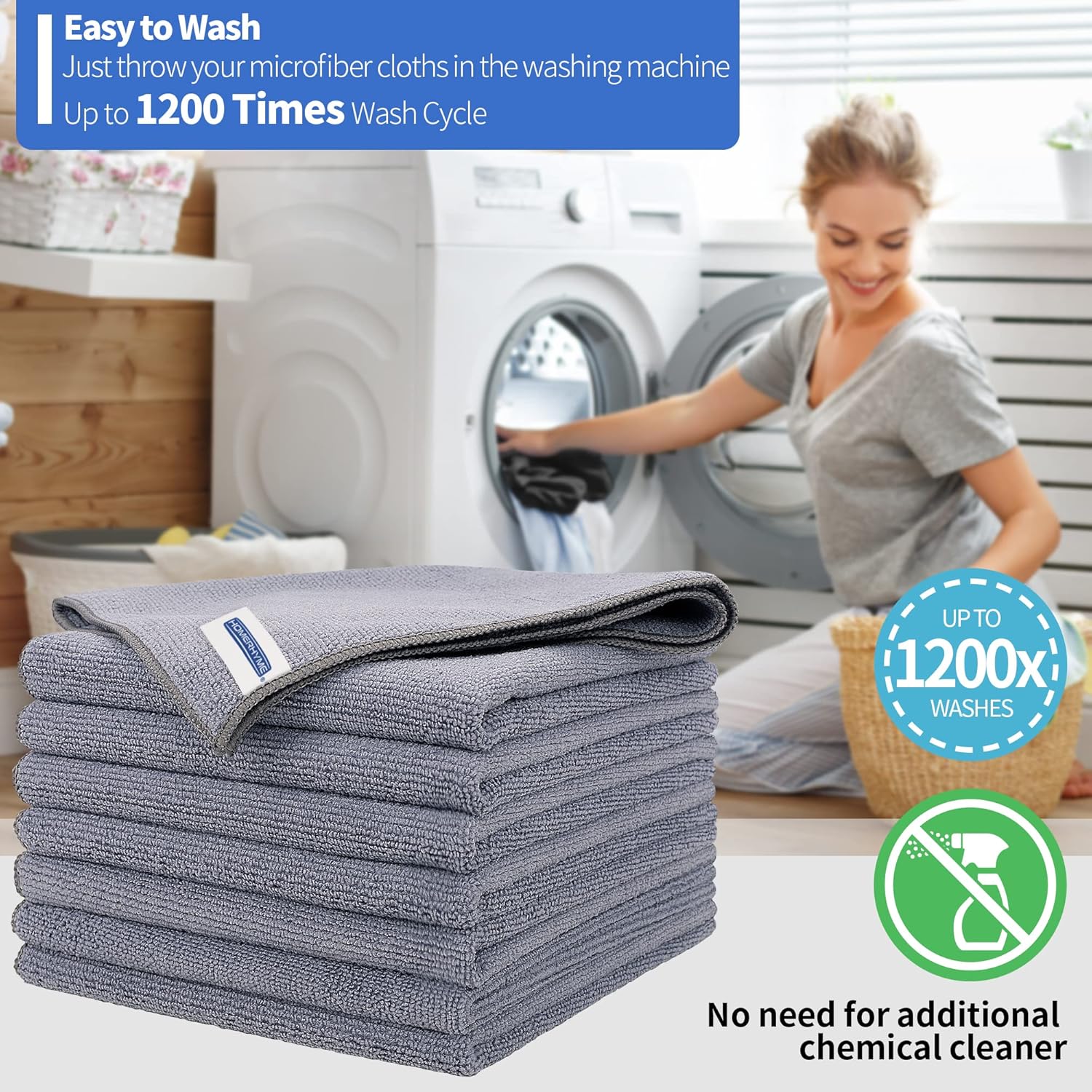 HOMERHYME Microfiber Cleaning Cloths, 8 Pack Cleaning Rags, Lint-Free 300GSM Microfiber Towels Bulk Absorbent Washcloths, All-Purpose Cleaning Towels for Household Kitchen Shop Garage 12.6" x 12.6"