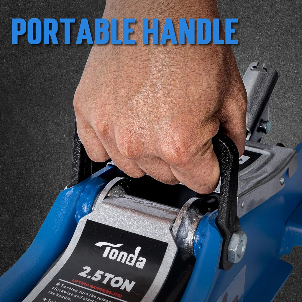 TONDA Low Profile Car Jack, 2.5 Ton (5,000 lb) Hydraulic Trolley Floor Jack for Garage, Home, Shop, Lifting Range 3.35" to 14.57", Blue