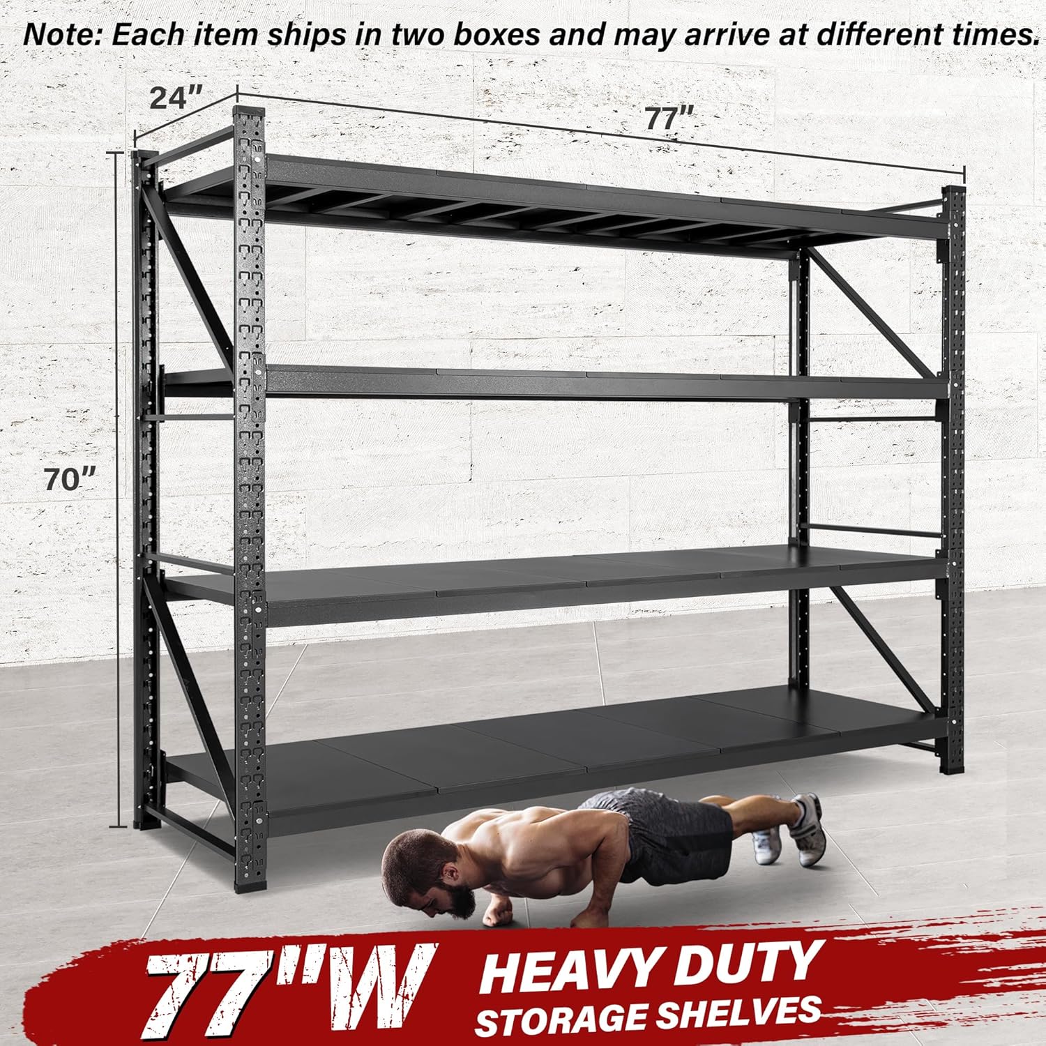 9000LBS Heavy Duty Garage Shelving Units,77" Wide & Deep Storage Shelves,Metal Garage Shelves,Large Storage Rack,Steel Shelf,Industrial Shelving for Shop,Warehouse,Basement,77" W x 24" D x 70" H