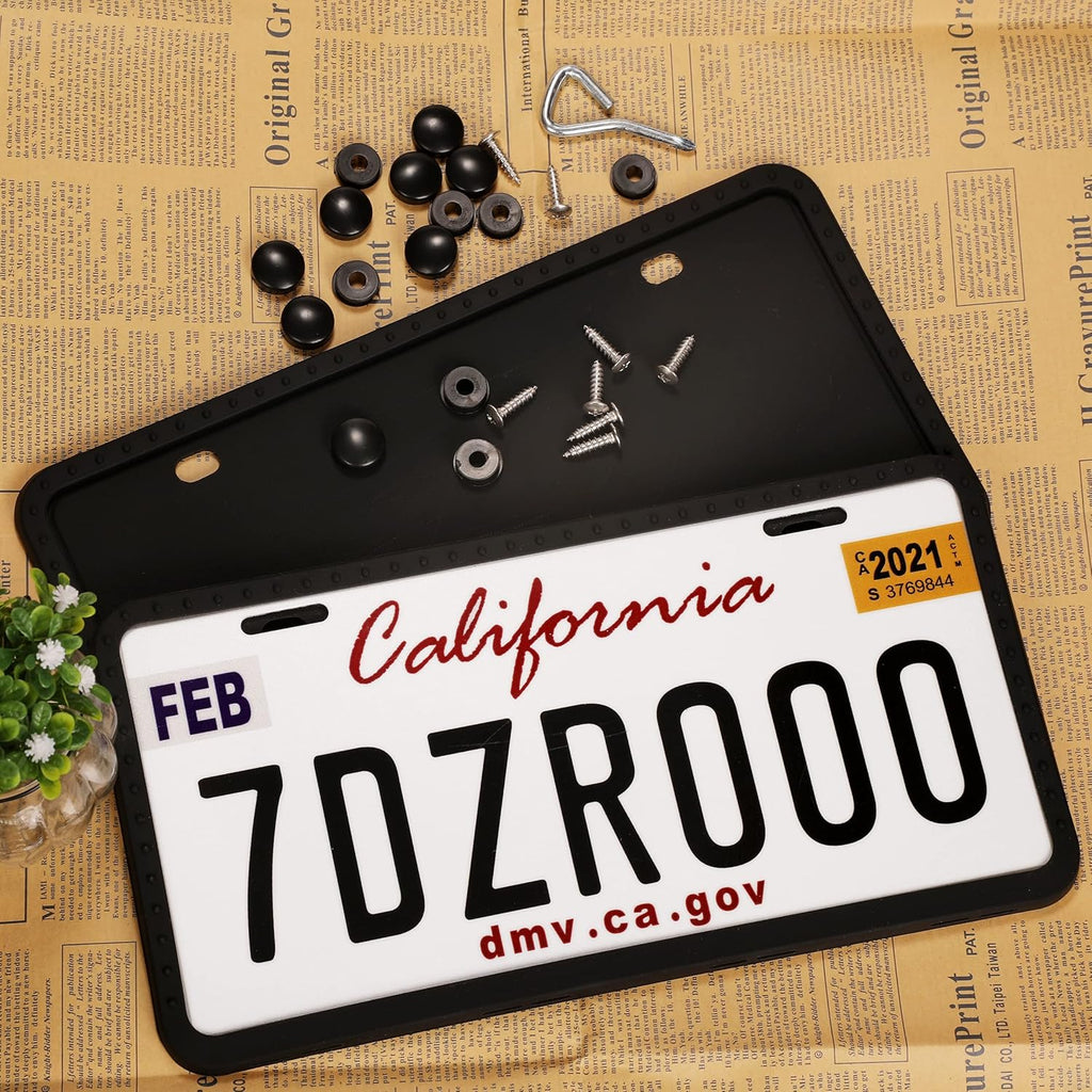 License Plate Frames - 2 PCS Silicone License Plate Holder for US Car Universal License Plate Bracket, Rustproof, Rattle Proof & Weatherproof, Mounting Accessories Included