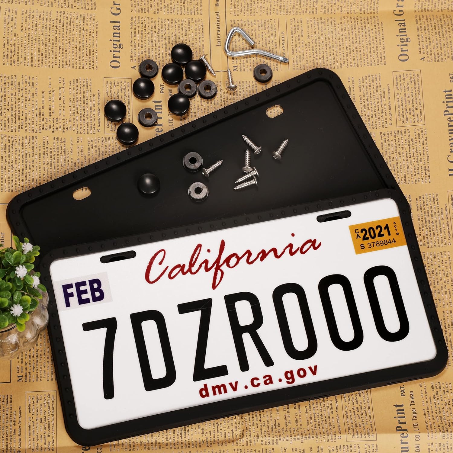 License Plate Frames - 2 PCS Silicone License Plate Holder for US Car Universal License Plate Bracket, Rustproof, Rattle Proof & Weatherproof, Mounting Accessories Included