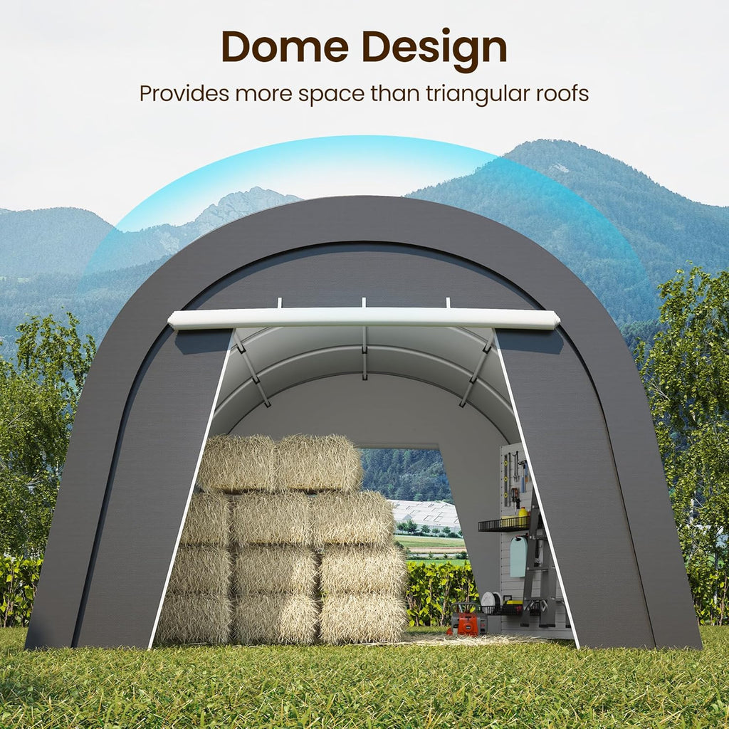 Kiss the Water Carport, Round Portable Garage, Steel Heavy Duty Carport with Ground Stakes, Tensioner and 2 Roll Up Windows PE Fabric Car Port, Tent for Storage, Storage Shed, Garage, SUV (13x20 Ft)