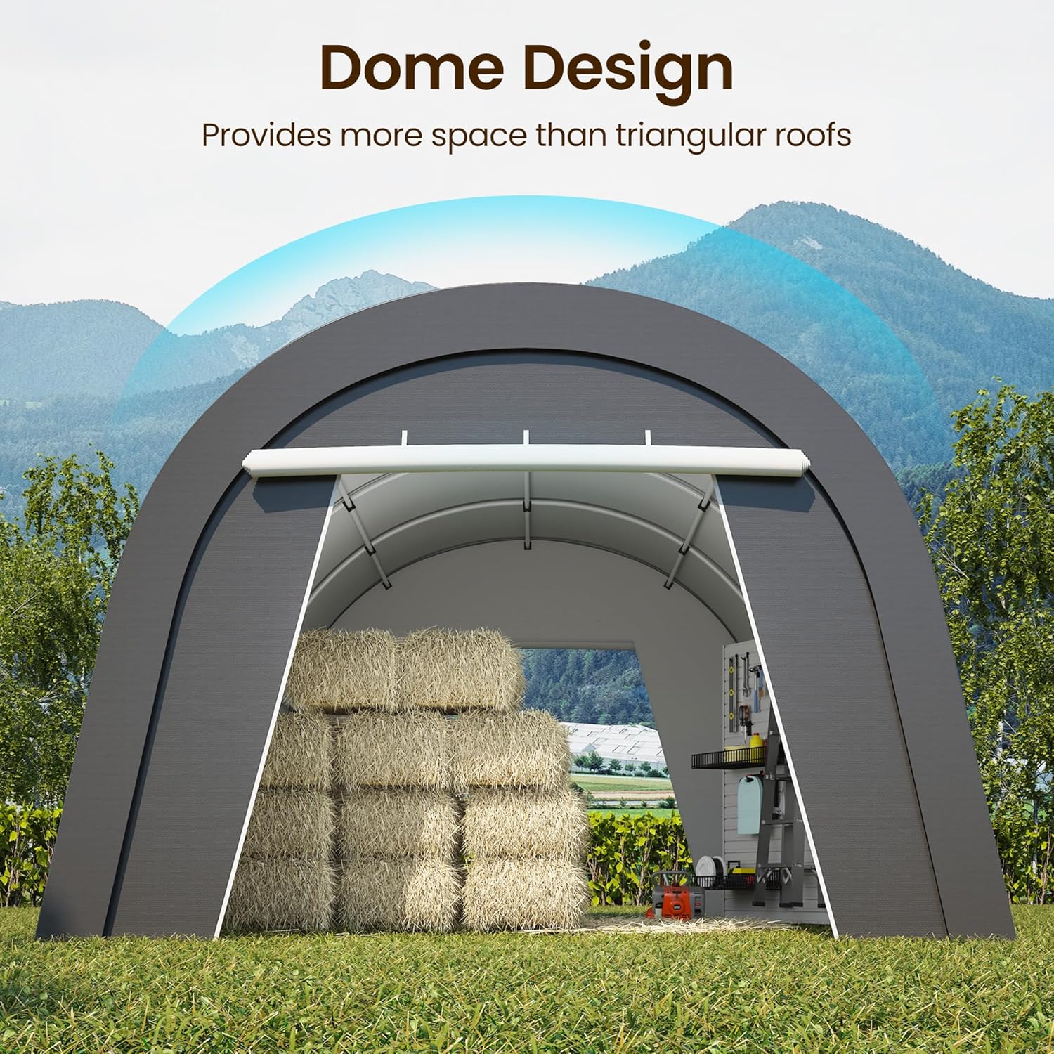 Kiss the Water Carport, Round Portable Garage, Steel Heavy Duty Carport with Ground Stakes, Tensioner and 2 Roll Up Windows PE Fabric Car Port, Tent for Storage, Storage Shed, Garage, SUV (13x20 Ft)