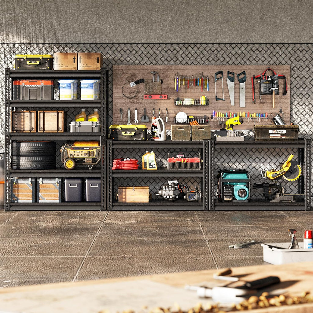 Adjustable Garage Storage Shelves, 48''W Garage Shelving Heavy Duty Loads 2500LBS, Metal Industrial Utility Shelf for Warehouse, Kitchen, Laundry Room,48" W x 18" D x 78" H,Black