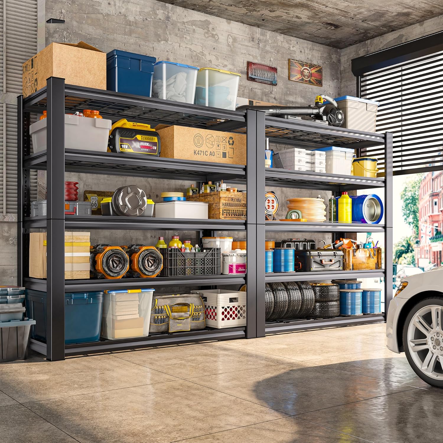 REIBII 3010LBS Storage Shelves 72" H Garage Shelving Heavy Duty Metal Shelving 5 Tier Adjustable Metal Shelves for Storage for Pantry Kitchen Basement 72" H x 35.5" W x 16" D, Black