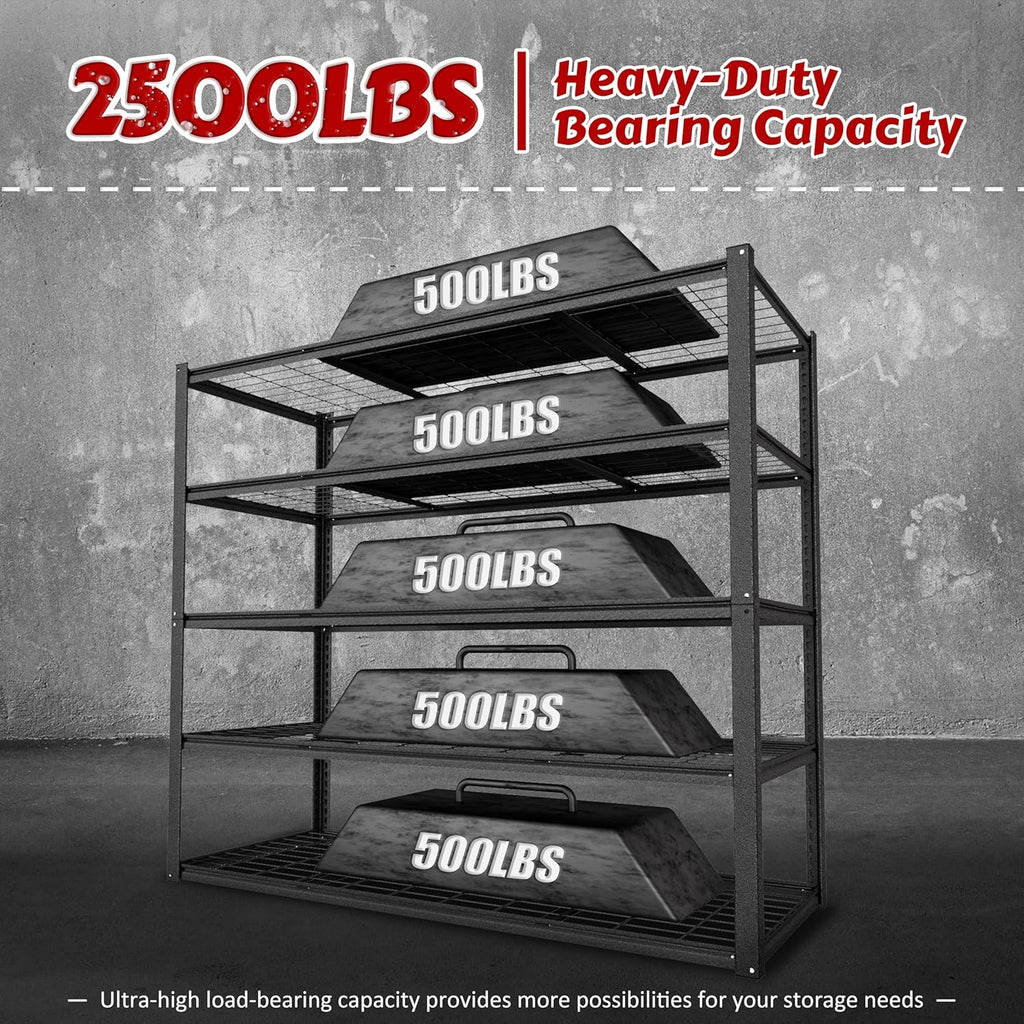 MUPATER 48" W x 20" D x 72" H Metal Storage Shelves, Garage Shelving Unit, Standing Utility Shelf Racks, 5 Tier Shelves and Adjustable Shelves for Garage Kitchen Warehouse