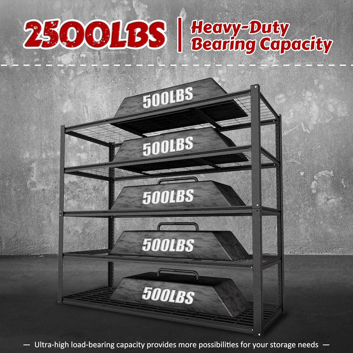 MUPATER 48" W x 20" D x 72" H Metal Storage Shelves, Garage Shelving Unit, Standing Utility Shelf Racks, 5 Tier Shelves and Adjustable Shelves for Garage Kitchen Warehouse
