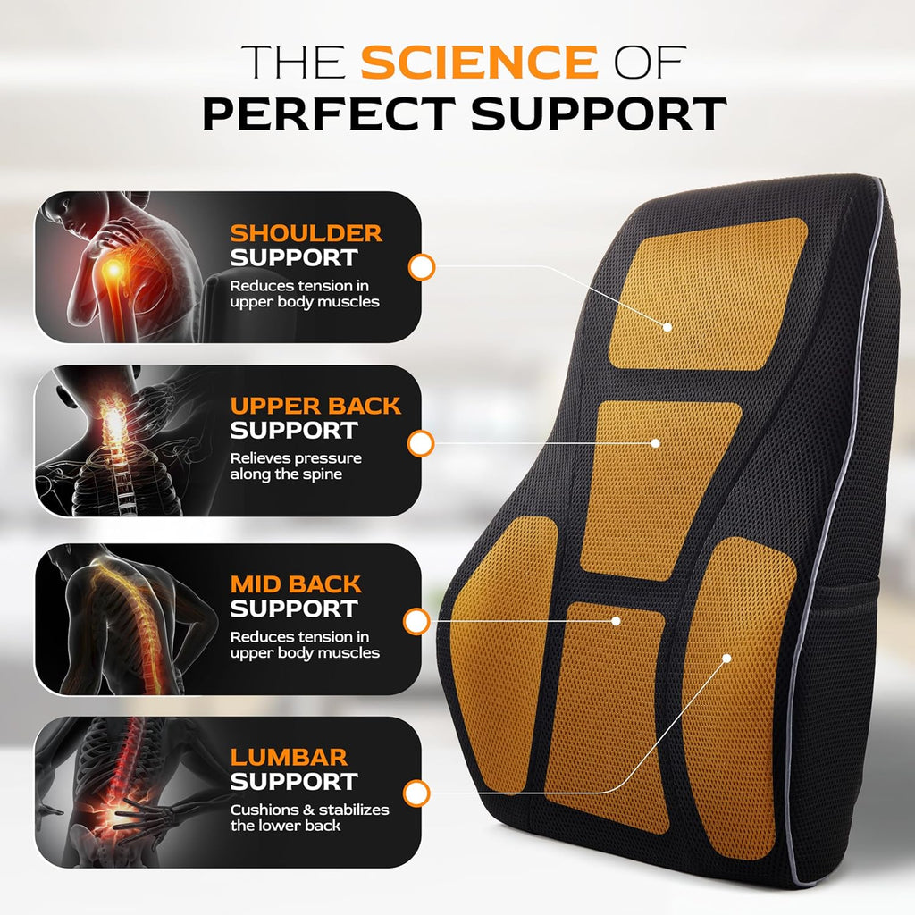 Extra Dense Lumbar Pillow with Double Adjustable Straps - Ergonomic Lumbar Support Pillow for Office Chair, Car, Couch Firm Back Support for Lower Back & Spine Pain Relief Memory Foam Cushion