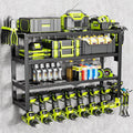 MAXIFFE 4 Layer Power Tool Organizer Wall Mount, Heavy Duty Metal Cordless Tool Organizers and Storage Rack Holder with 9 Drill Holders for Garage Storage Organization, Gifts for Men, Black, 26 inch