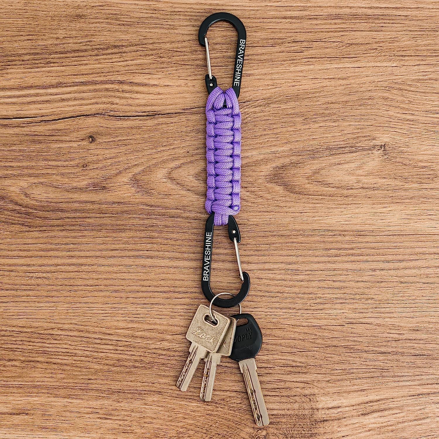 BRAVESHINE Paracord Keychain Carabiner Clip, D Ring Lanyard Hanger Stroller Hook for Water Bottle, Key, Backpacks, Men, Women