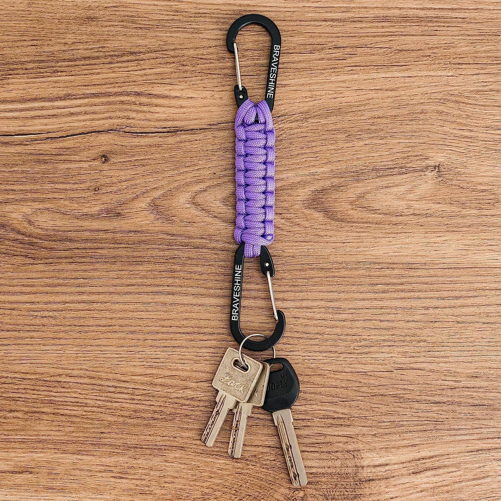 BRAVESHINE Paracord Keychain Carabiner Clip, D Ring Lanyard Hanger Stroller Hook for Water Bottle, Key, Backpacks, Men, Women