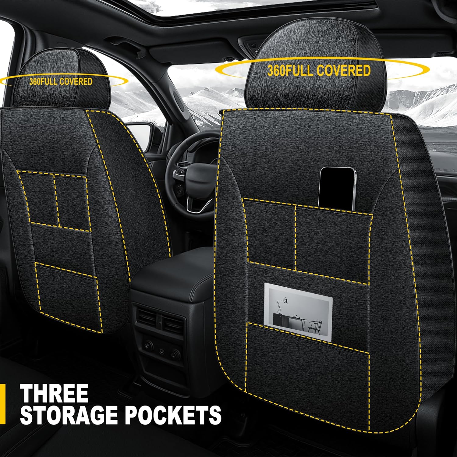 AOMSAZTO Ford Ranger Seat Covers: Full Set Custom Fit 2019 2020 2021 2022 2023 2024 2025 Ford Ranger Breathable Waterproof Leather Seat Protector(5 Seats, Black)