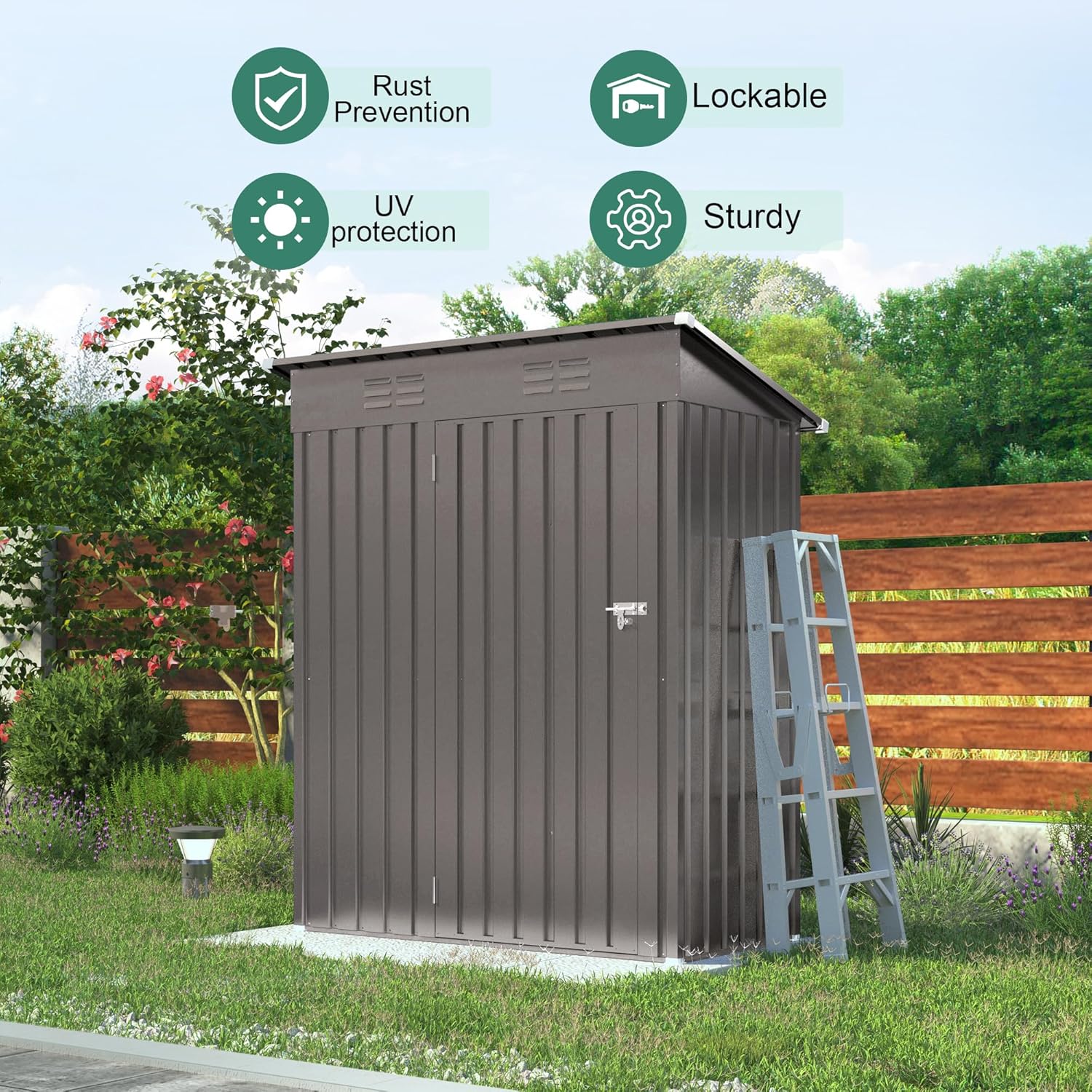 5x3x6FT Outdoor Storage Shed, Galvanized Steel Garden Shed with Lockable Door & Window, Waterproof Metal Tool Storage for Garden, Backyard, Patio, Lawn(Pitched Roof)