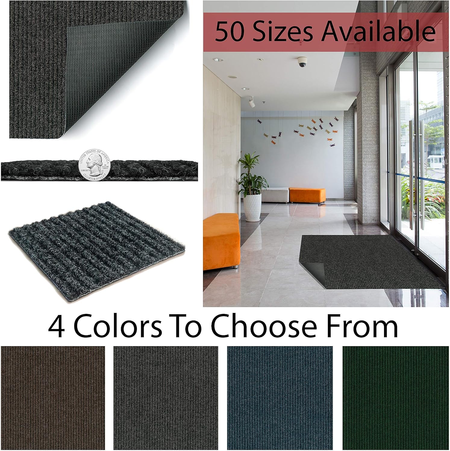 KOECKRITZ Heavy Duty Durable All Weather Indoor/Outdoor Non Slip Entrance Mat Rugs and Runners for Office Business Building Home Garage Front Door - 2' x 10' Brick
