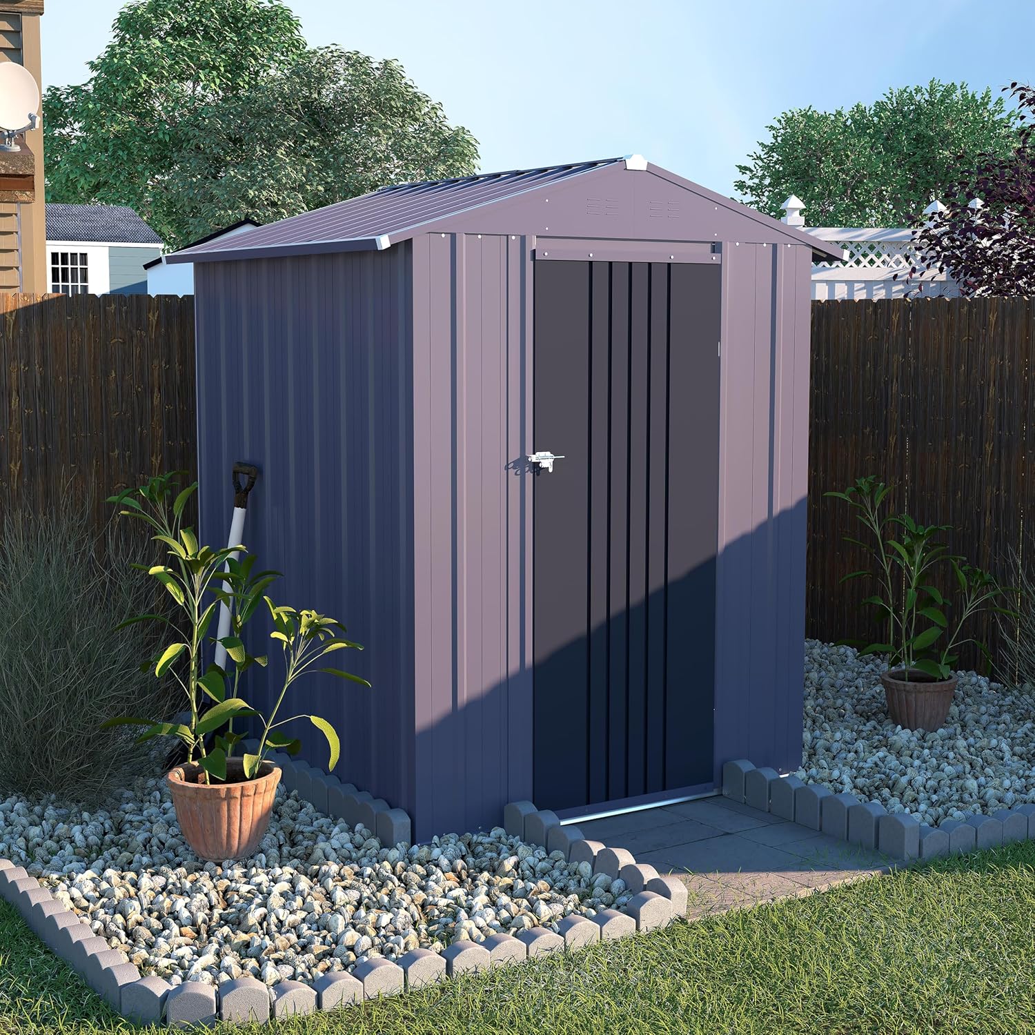 VEIKOU 4' x 4' Outdoor Storage Shed with Thickened Galvanized Steel, Storage Shed with Lockable Door, Air Vents, Metal Shed for Patio Lawn Yard, Grey