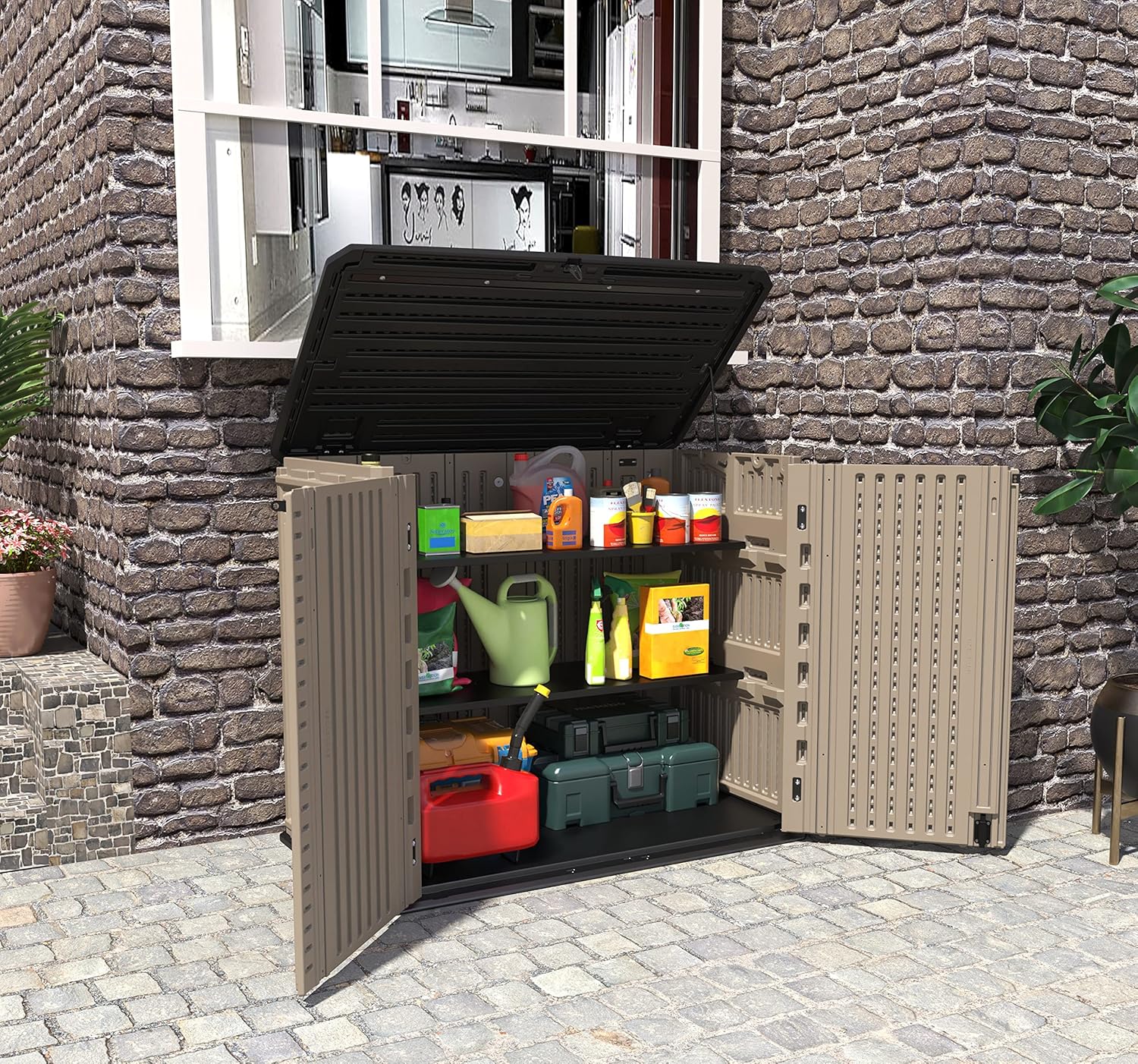 KINYING Metal Laminate Shelving for 26 Cu.ft Horizontal Storage Shed, One Shelf to Hold 44 lbs, 46 in * 15 in, One Piece in The Package with 4 Screws, 11LBS