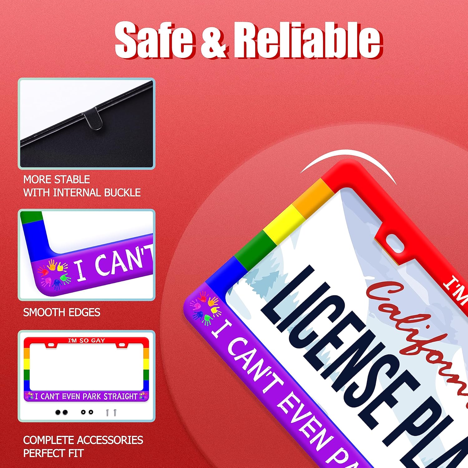 Gay License Plate Frame I'm so Gay I Can't Even Park Straight LGBT Funny License Plate Stainless Steel Parts with Screws Size 12.3" x 6.3" Men Women